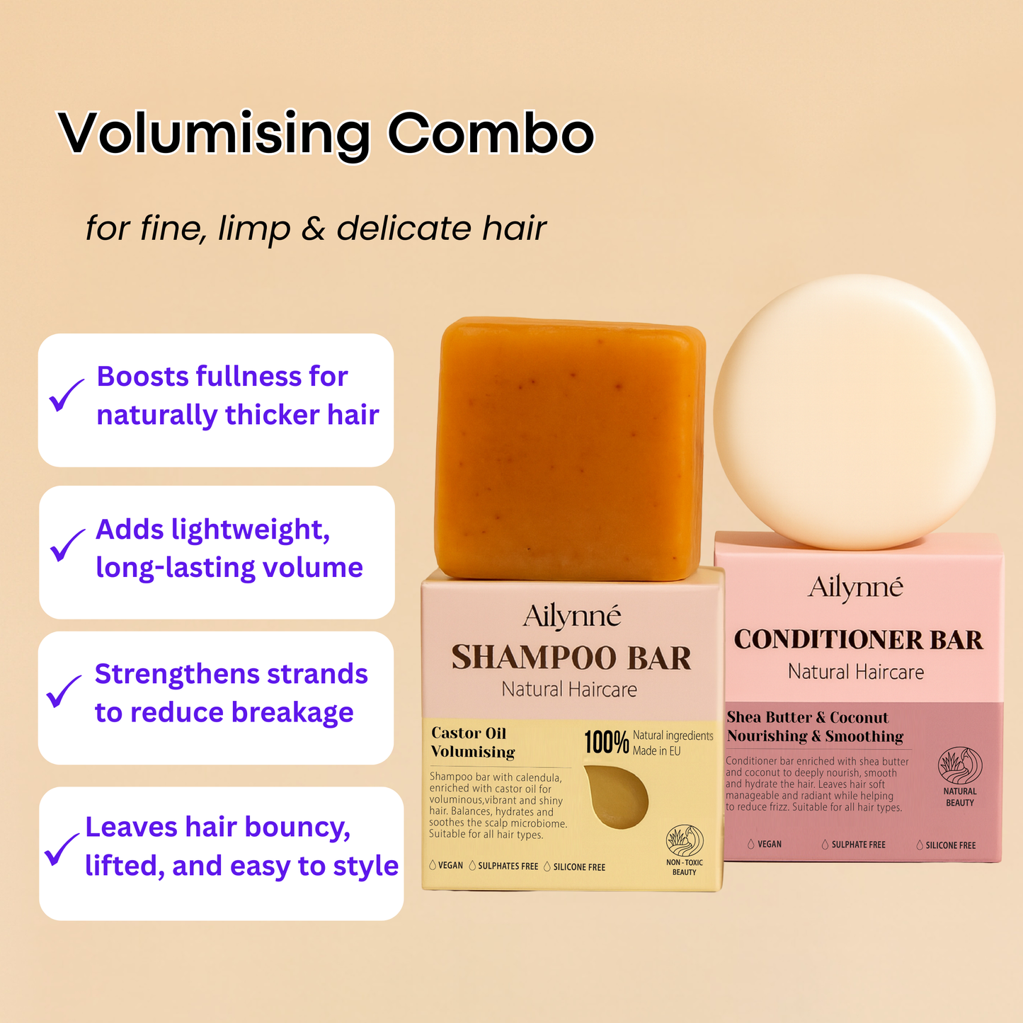 Castor Oil Volumising Shampoo & Conditioner Bar Combo